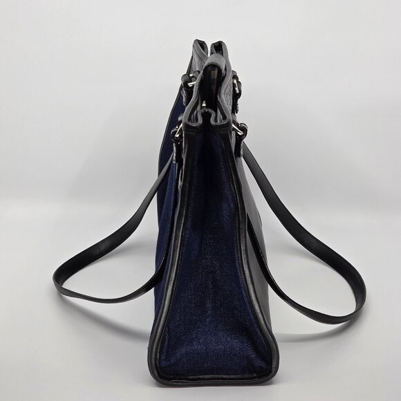 Vintage Brighton Blue Denim & Black Croc Embossed Leather Tote Bag Silver Hardwa - Picture 5 of 5